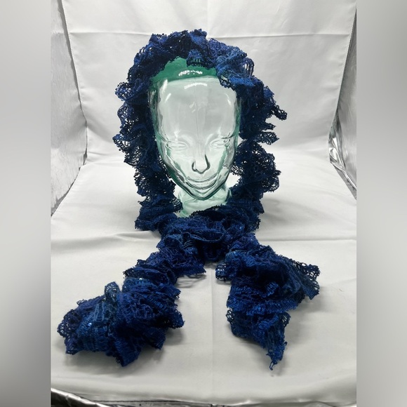 Handmade Blue Ruffled Scarf - Picture 1 of 9